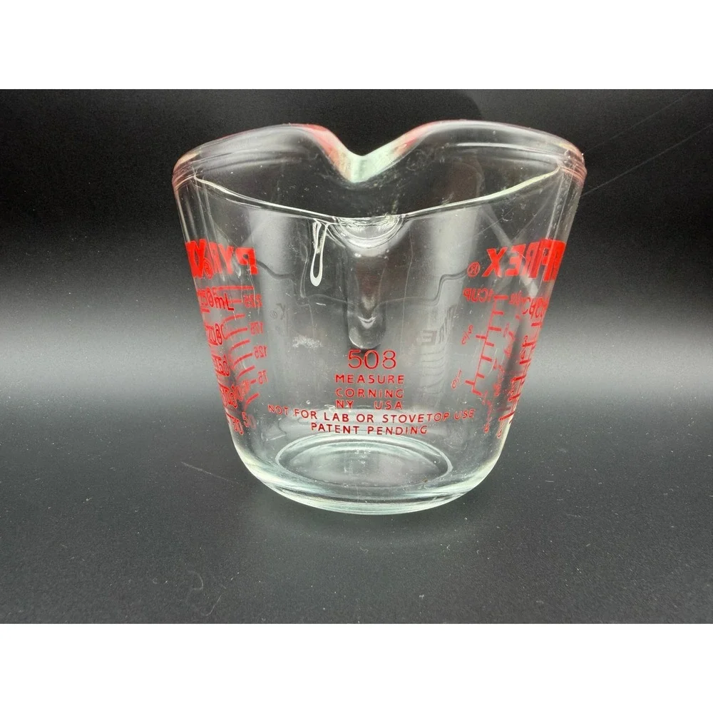 Pyrex 1 Cup 8oz 250ml Glass Measuring Cup Red Lettering 508 Corning USA